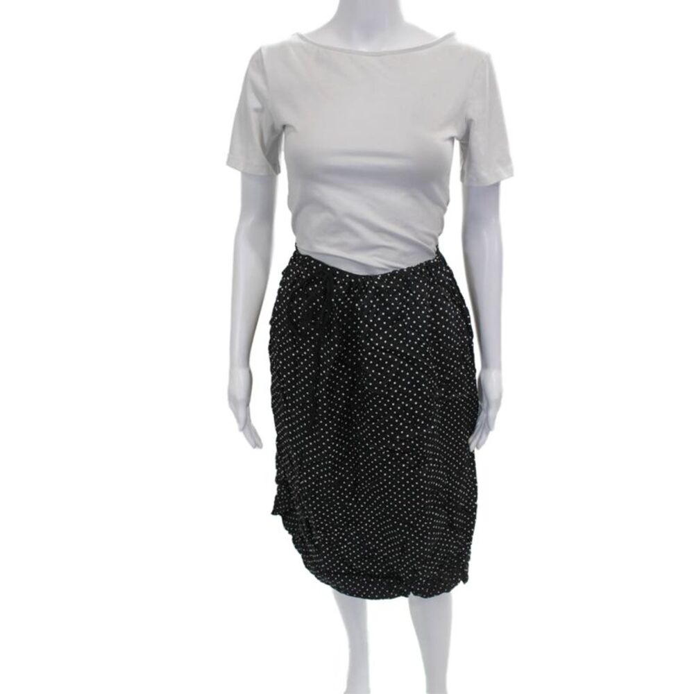 Lilith Women Black Viscose Polka Dot Straight Pencil Skirt Knee Length Size M